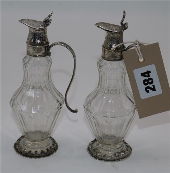 Pair of silver mounted Austro-Hungarian oil & vinegar bottles